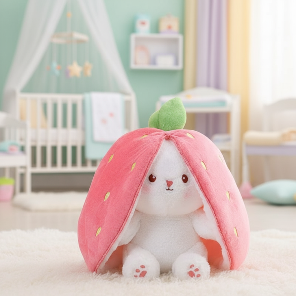 Peluche fraise rose douce