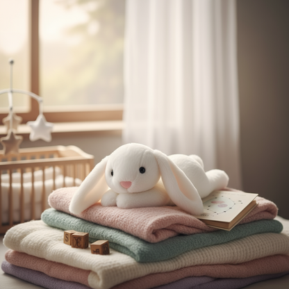 Peluche lapin blanche dans un décor enchanteur