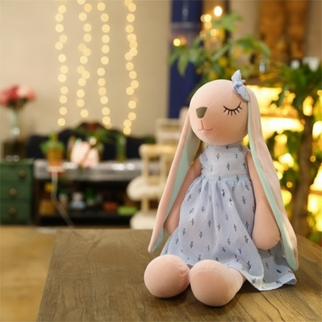 Peluche lapin bleu doux 