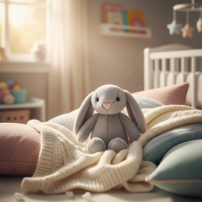 Peluche lapin dans un décor chaleureux