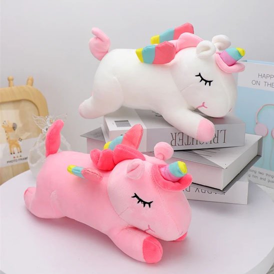 Peluche licorne bébé rose et blanche 