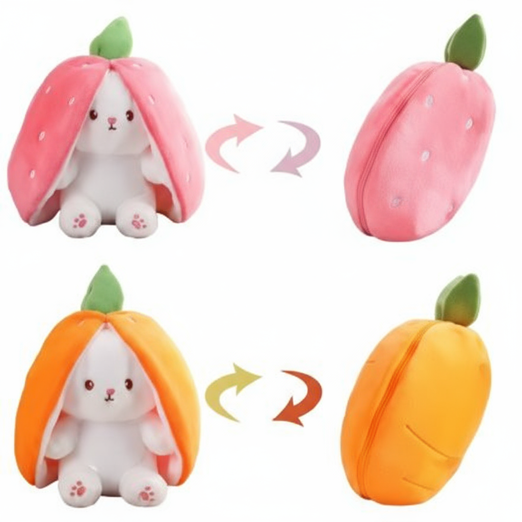 Peluches transformables fraise et carotte