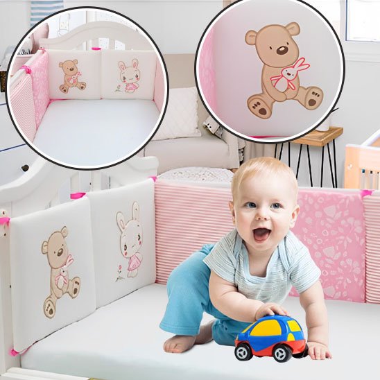 Tour de lit avec motif ours et lapin 