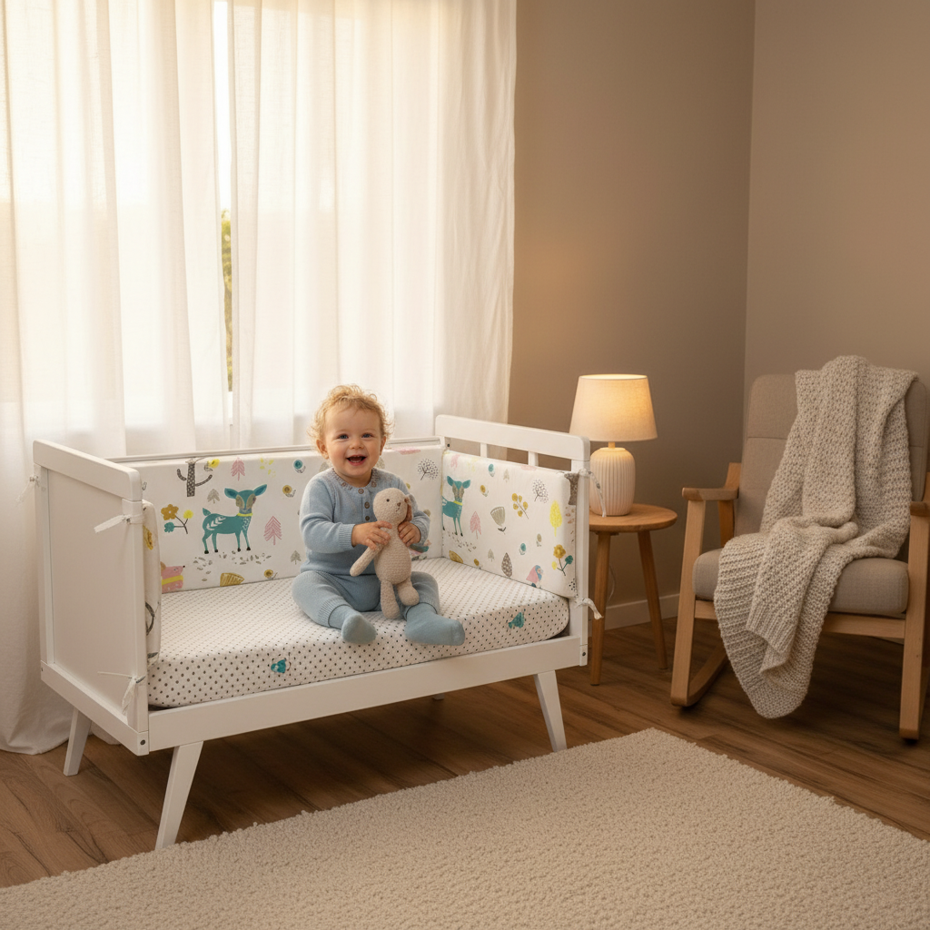 Tour de lit bébé forêt - Chambre chaleureuse avec bébé joyeux