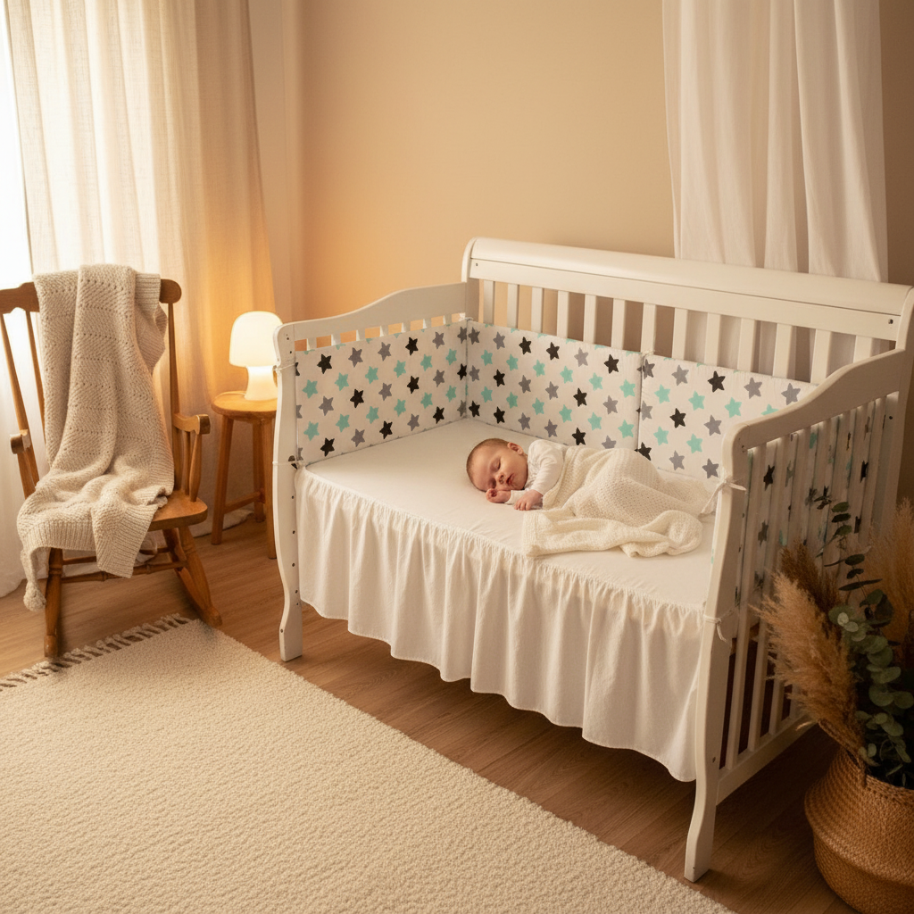 Tour de lit bébé étoiles multicolores - Bébé endormi