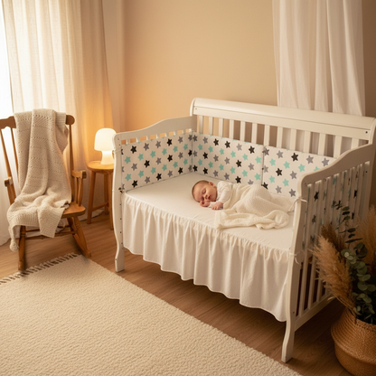 Tour de lit bébé étoiles multicolores - Bébé endormi