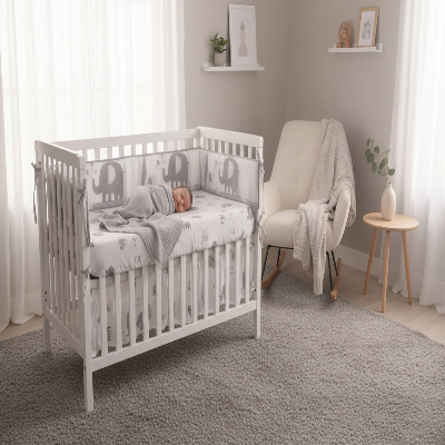 Tour de lit bébé garçon éléphants avec bébé