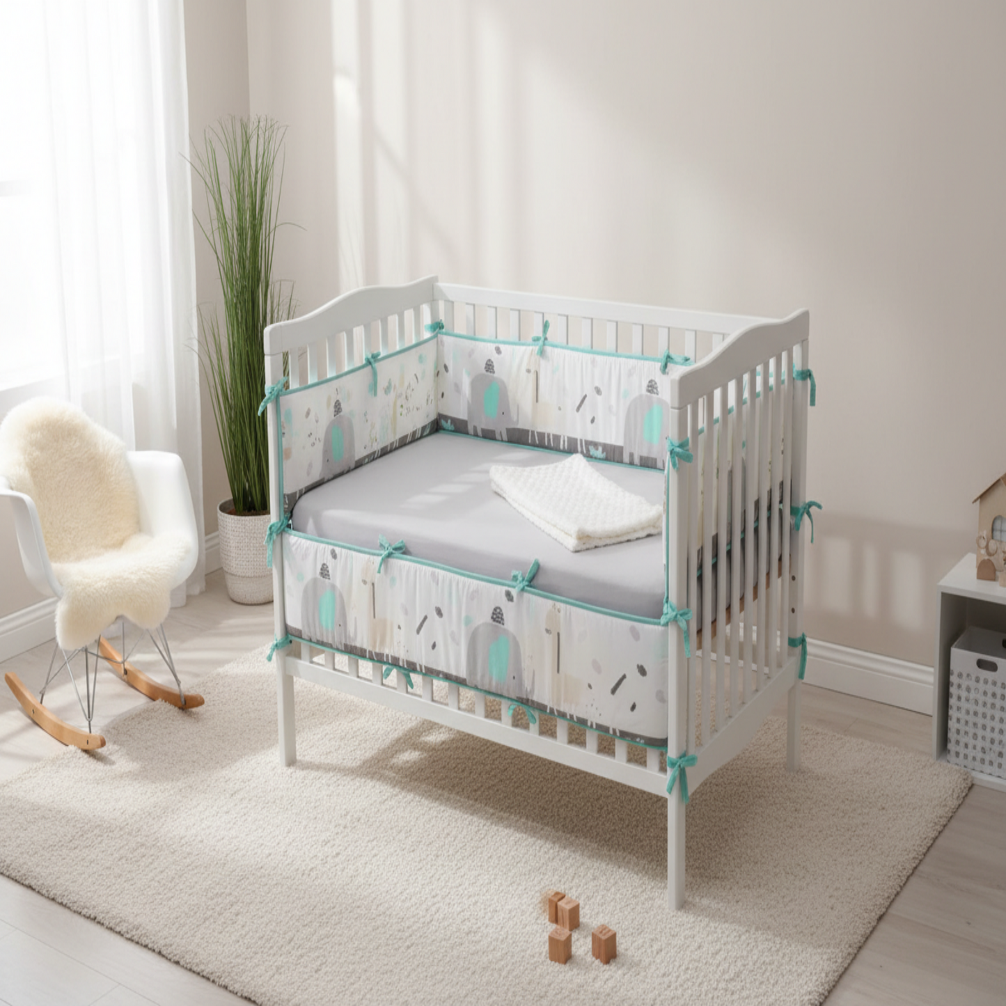 Tour de lit bébé gris et blanc avec motifs