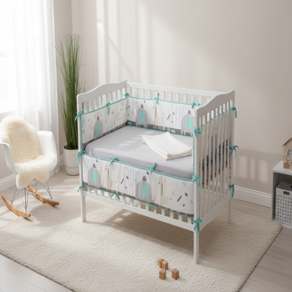 Tour de lit bébé gris et blanc avec motifs