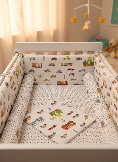 Tour de lit véhicules colorés - détail