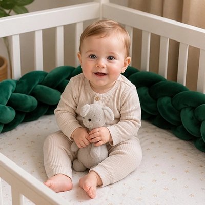 Tresse de lit bébé verte douce chambre cocooning 