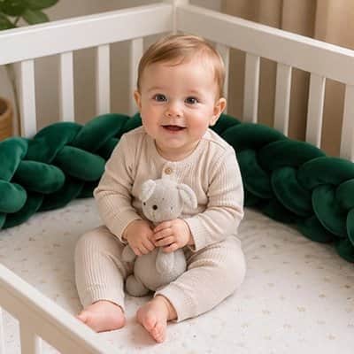 Tresse de lit bébé verte douce chambre cocooning 