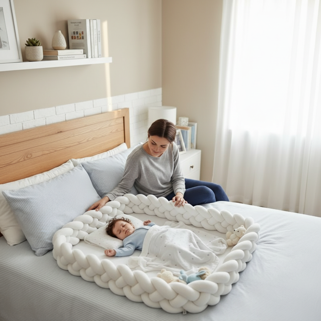 Tresse de lit blanche dans chambre chaleureuse