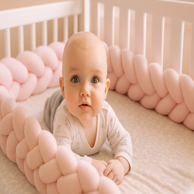 Tresse de lit rose dans un lit bébé