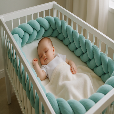 Tresse de lit turquoise avec bébé
