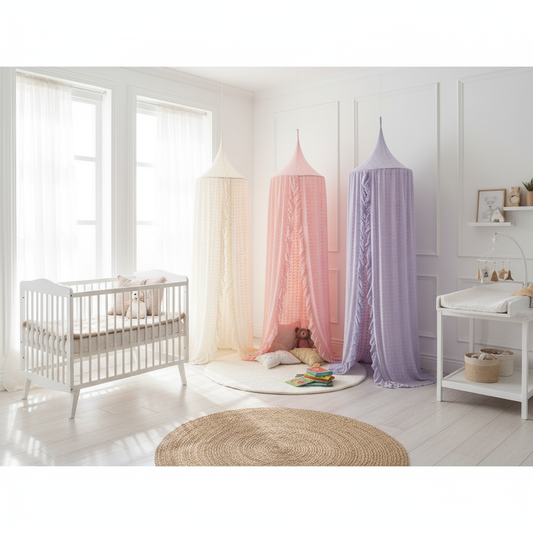 Trois ciels de lit dans une chambre