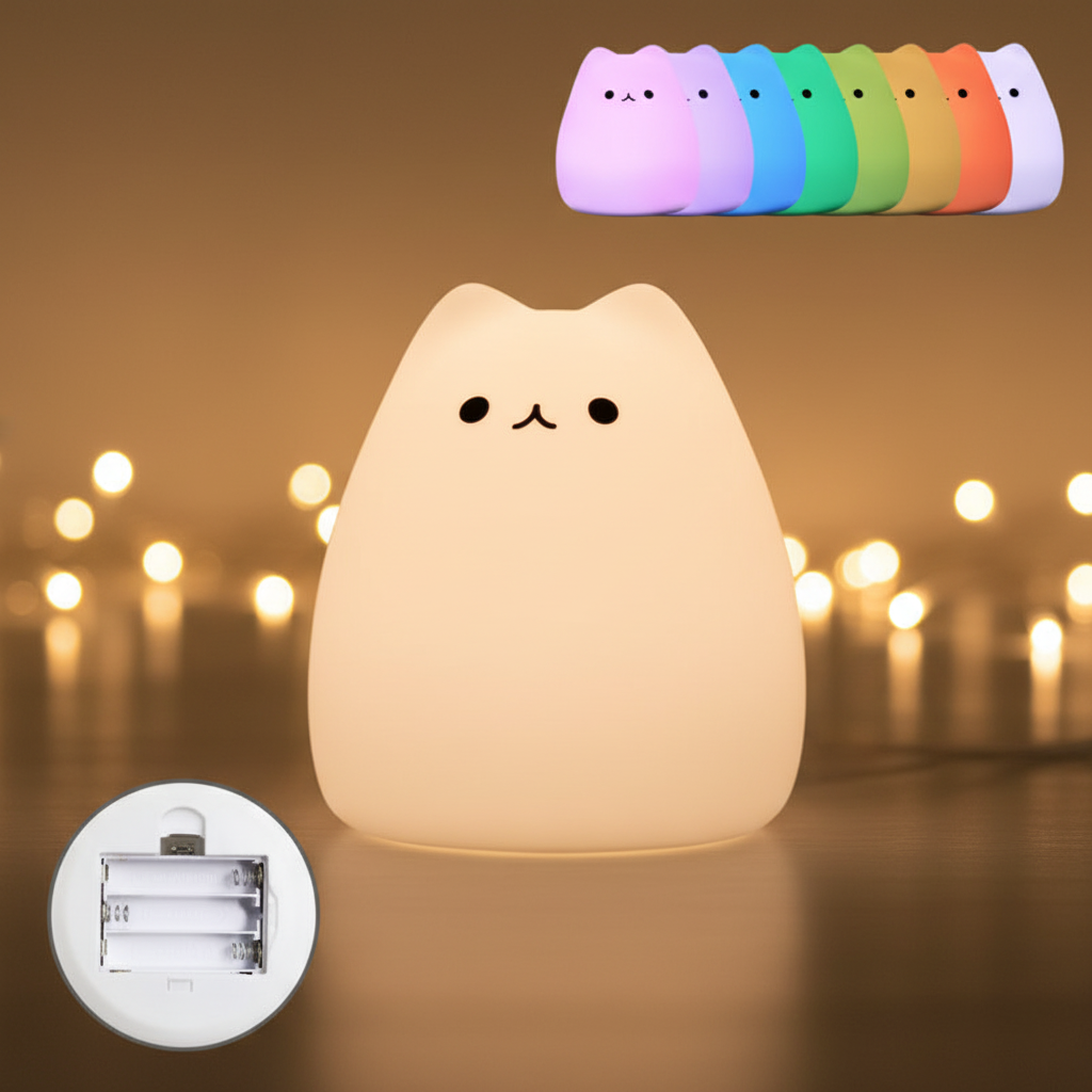 VEILLEUSE BEBE CHAT AVEC CHANGEMENT COULEURS CHALEUREUSE