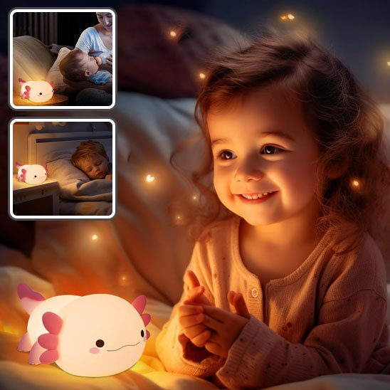 Veilleuse bébé en forme d’axolotl rose  avec éclairage