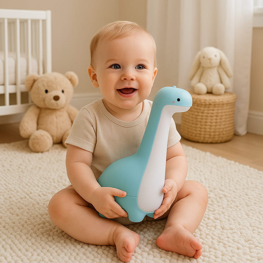 veilleuse bébé heureux avec dinosaure 