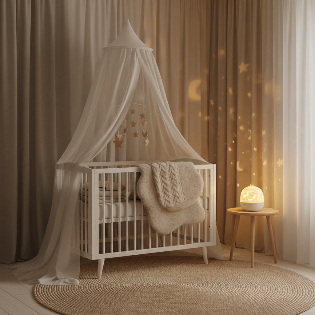 Veilleuse dans chambre de bébé au crépuscule