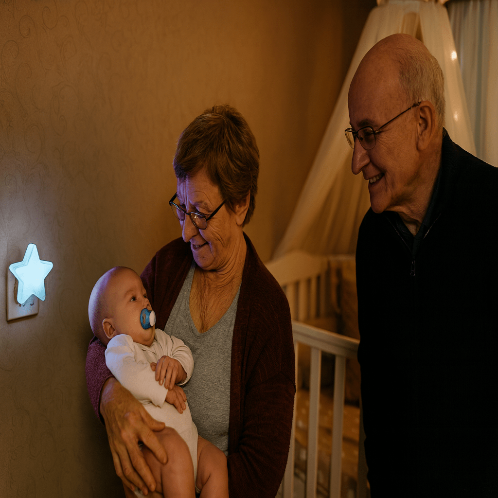 Veilleuse Etoile Bleu avec grand-parent et bébé 