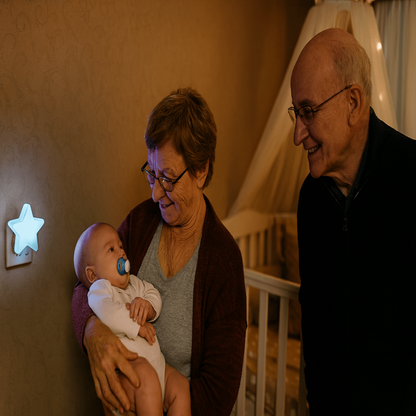 Veilleuse Etoile Bleu avec grand-parent et bébé 