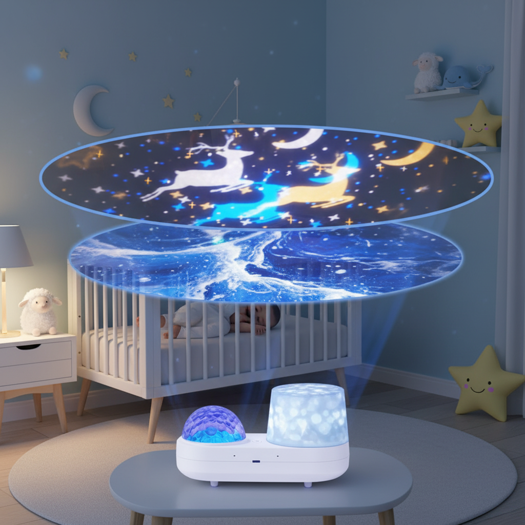 Veilleuse projecteur avec motifs lune et océan