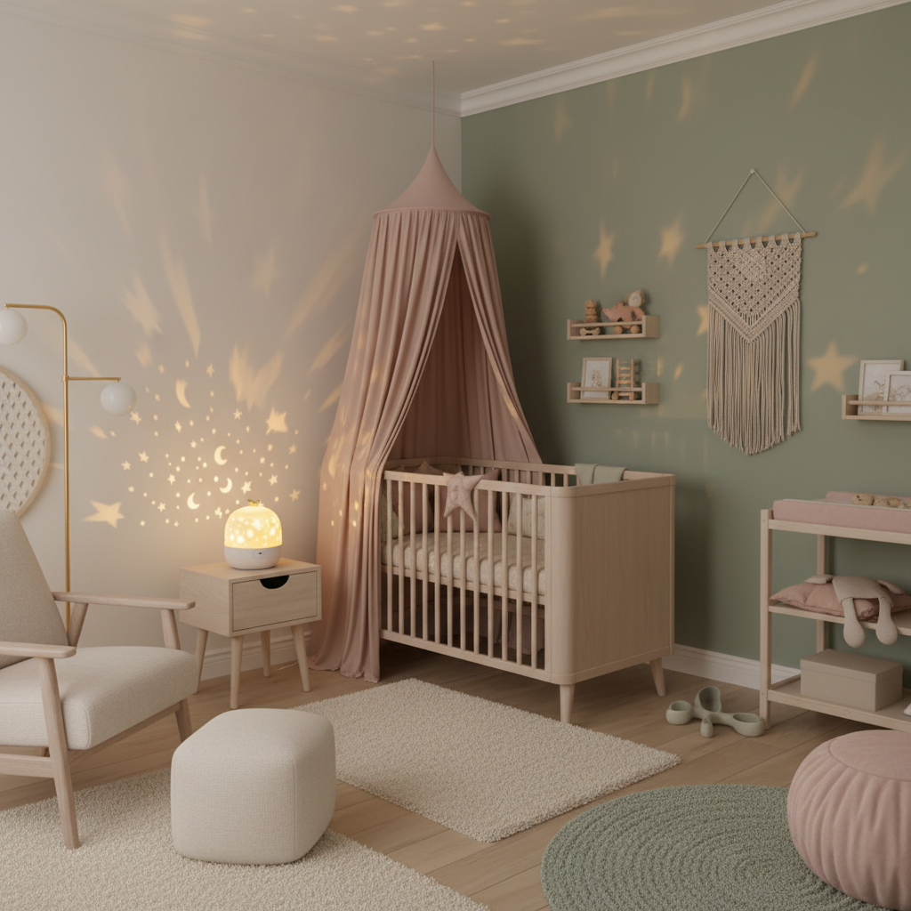 Veilleuse projecteur bébé dans chambre chaleureuse